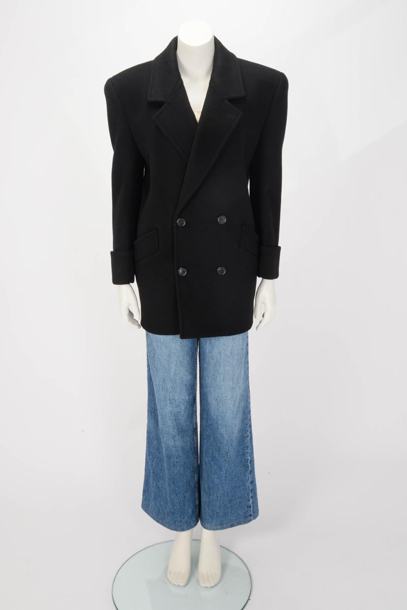 Saint Laurent Black Wool Double Breasted Short Coat FR 36