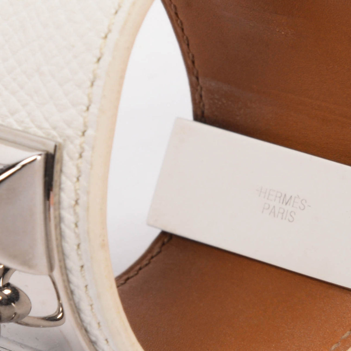 Hermes White Epsom Collier de Chien Bracelet