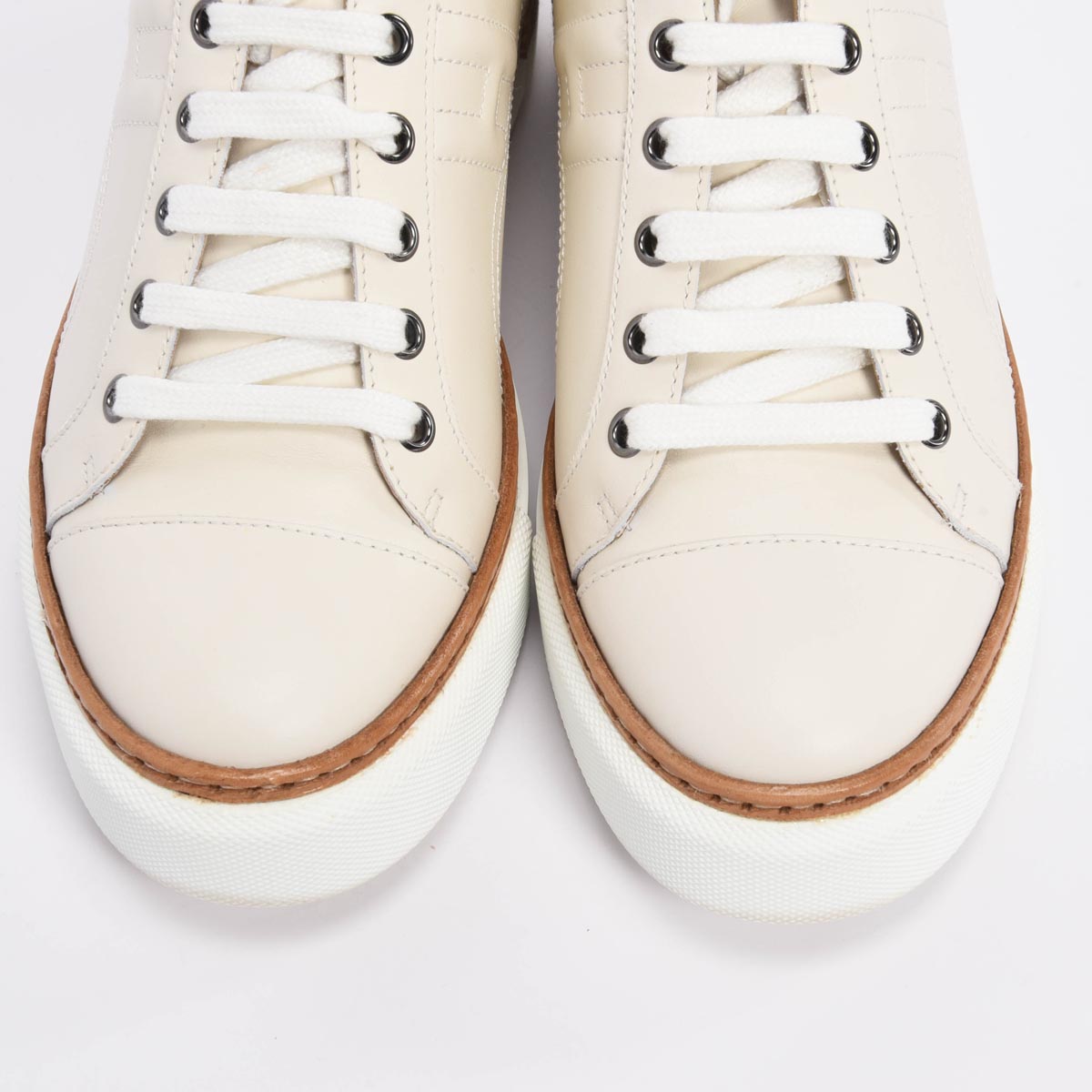 Hermes White Calfskin Polo Sneakers 38.5