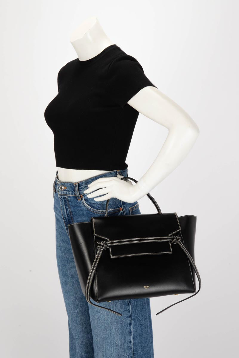 Celine Black Smooth Calfskin Double Stitching Mini Belt Bag