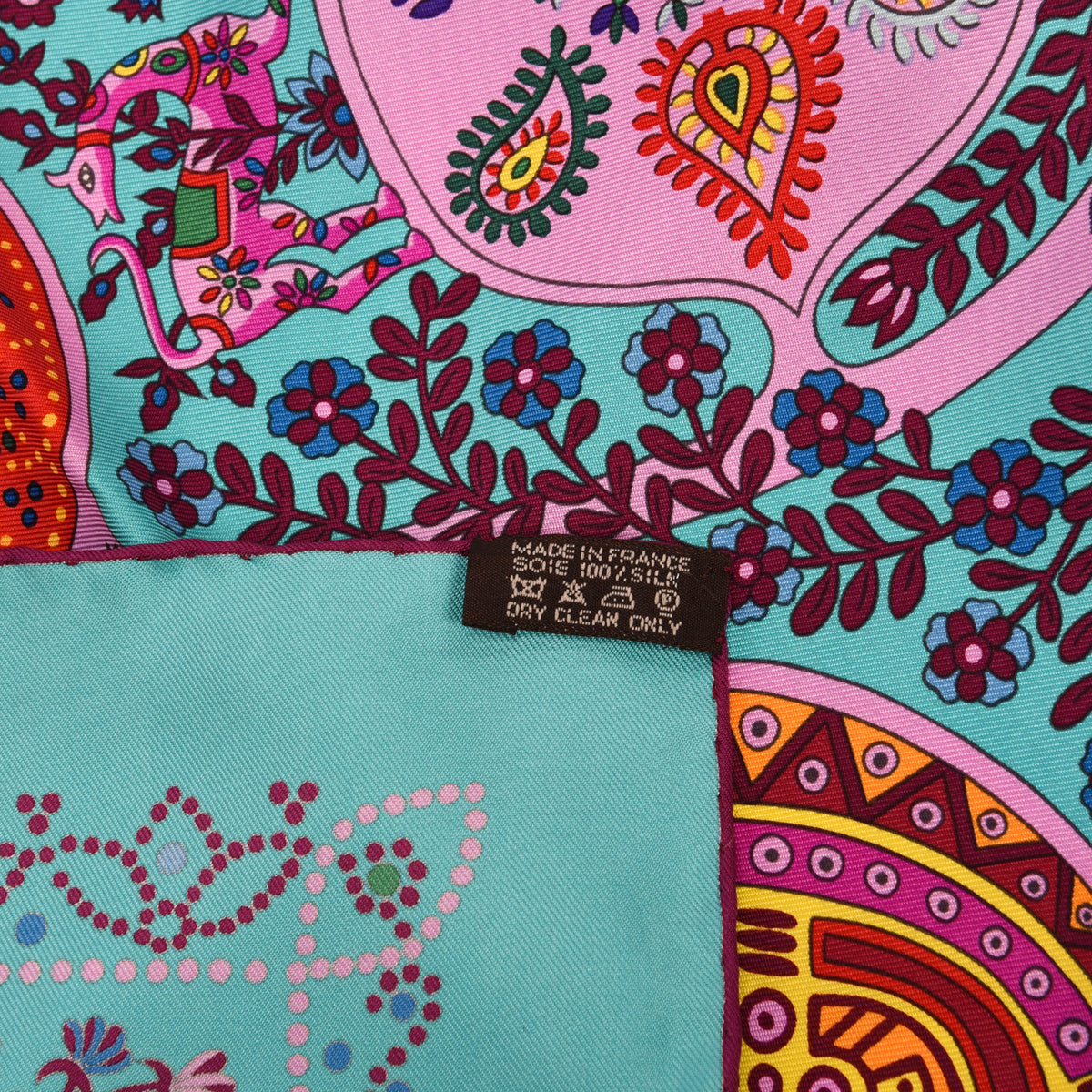 Hermes Teal Silk L'Arbre de Vie Scarf