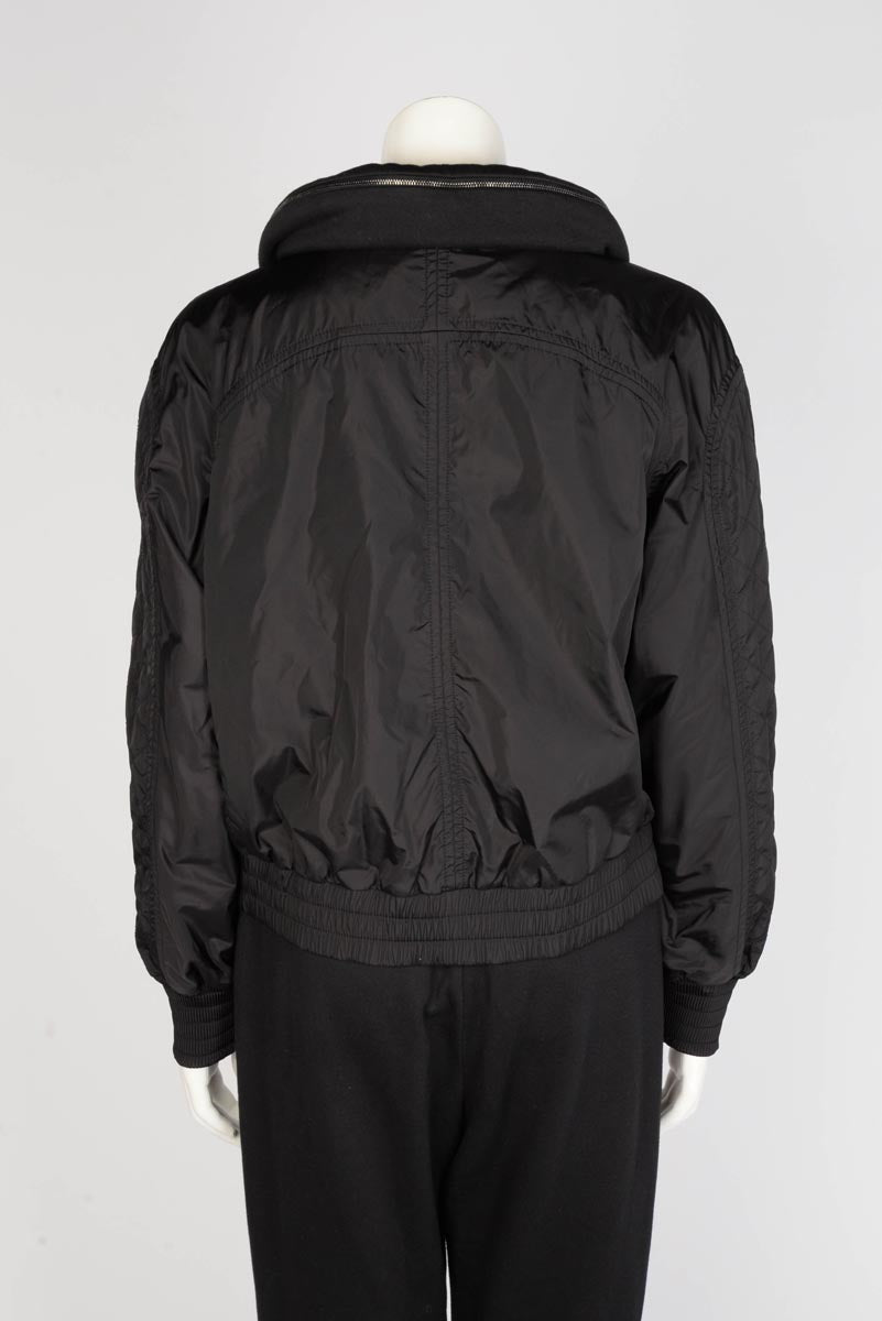 Chanel Black Quilted Nylon Bomber Jacket FR 42