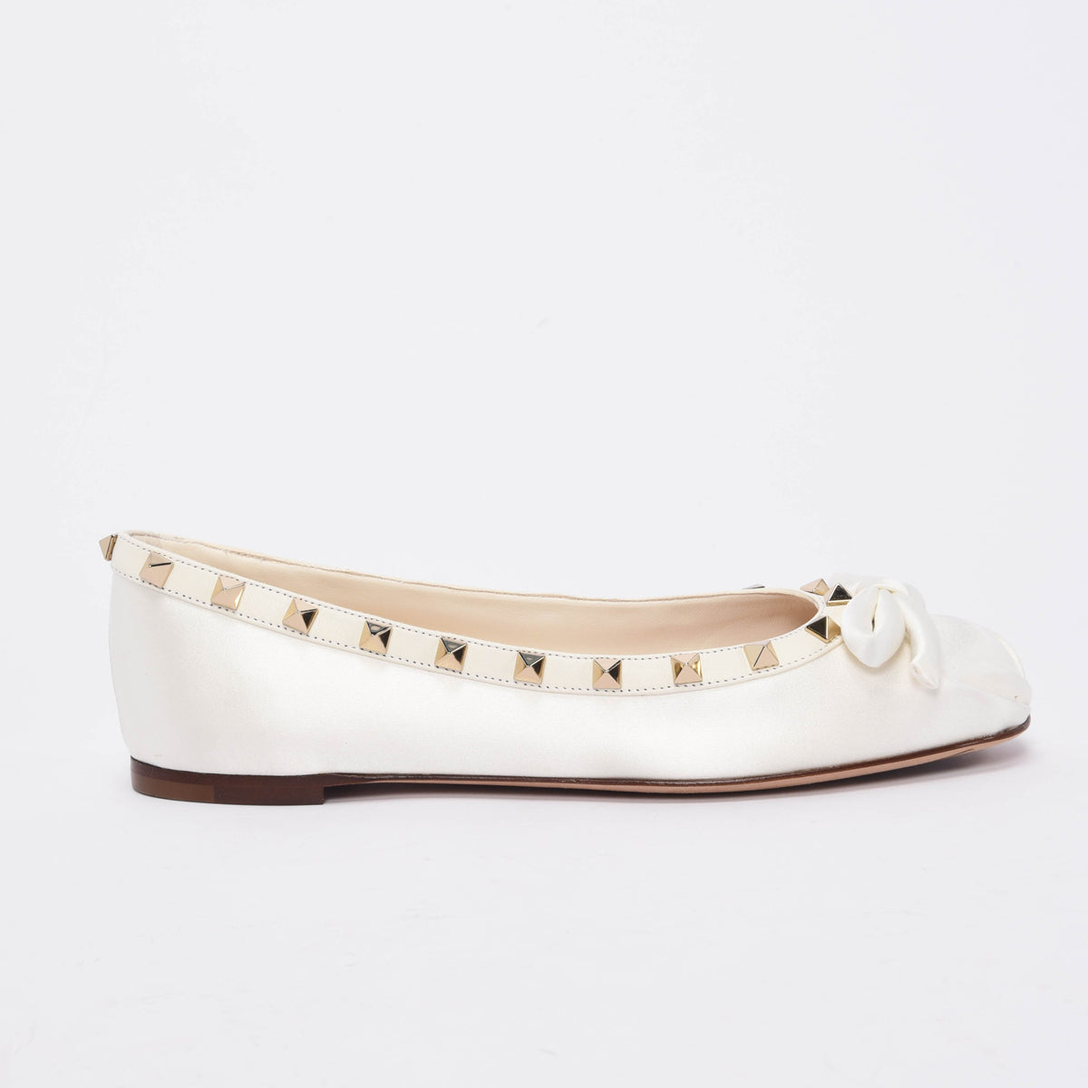 Valentino Ivory Satin Rockstud Ballet Flats 38