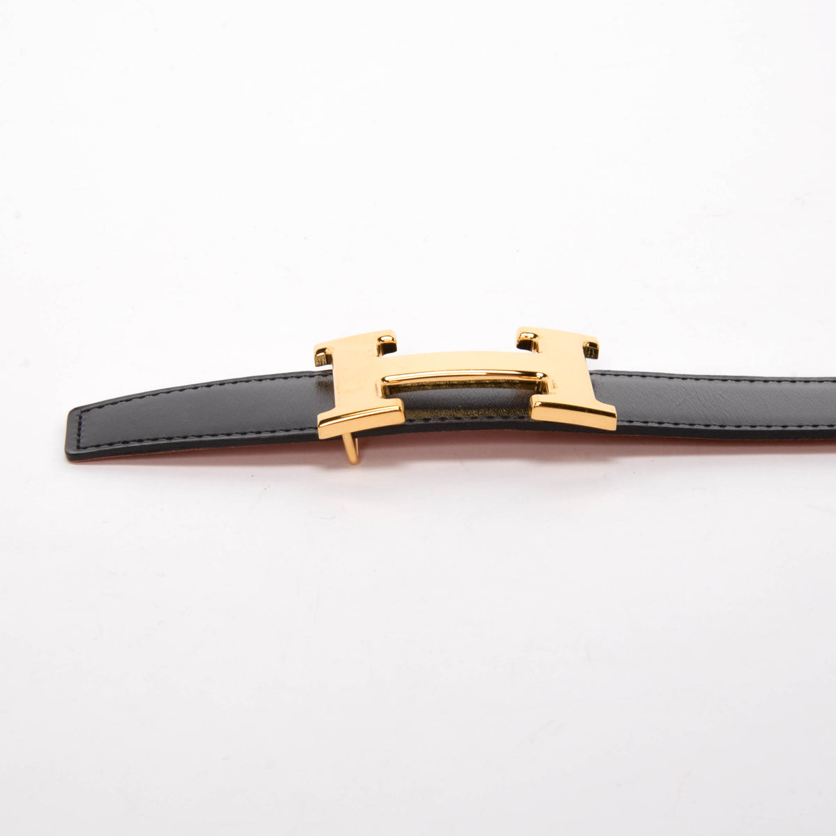 Hermes Black & Orange Box Calf & Togo Reversible H Buckle Belt