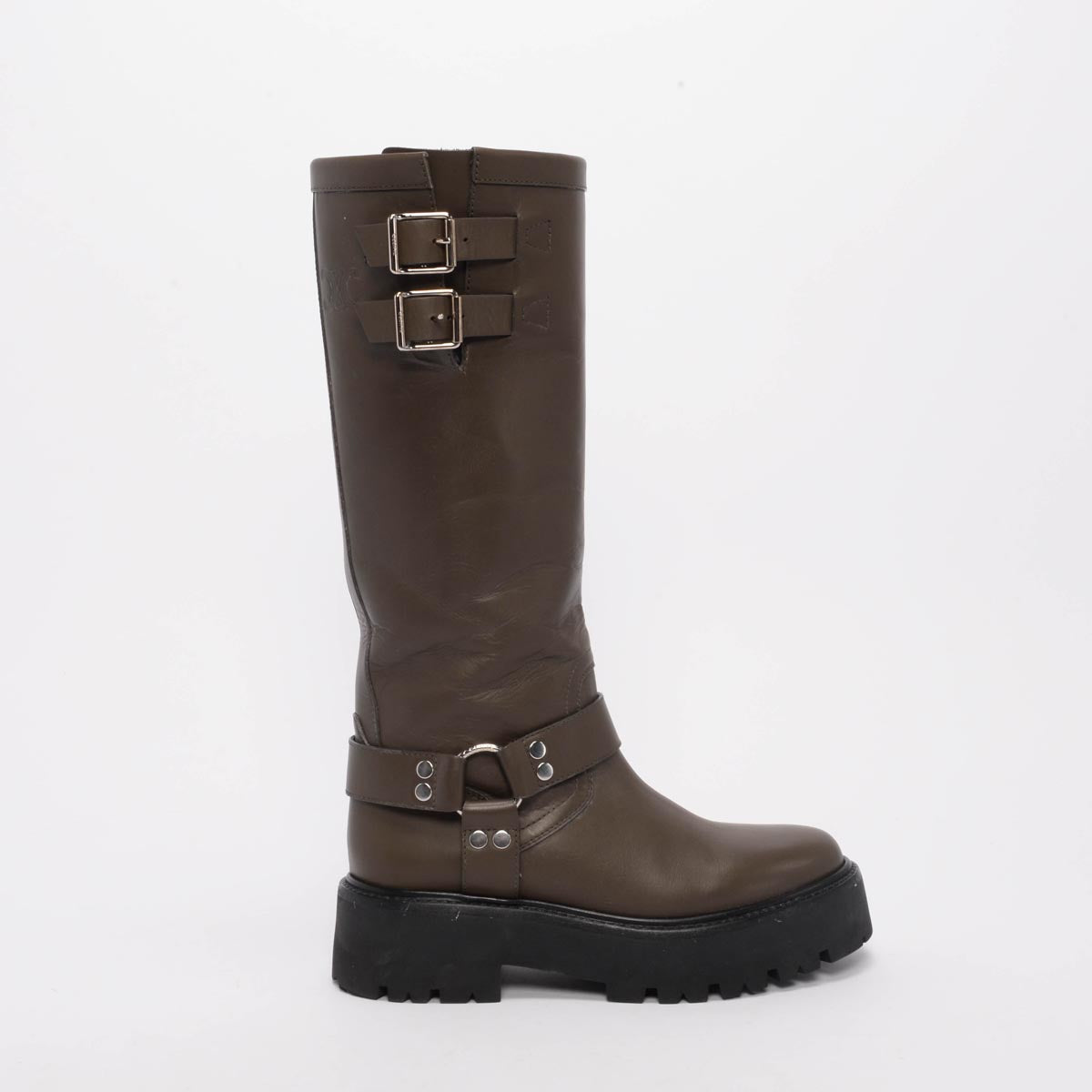 Celine Khaki Calfskin High Biker Boots 39