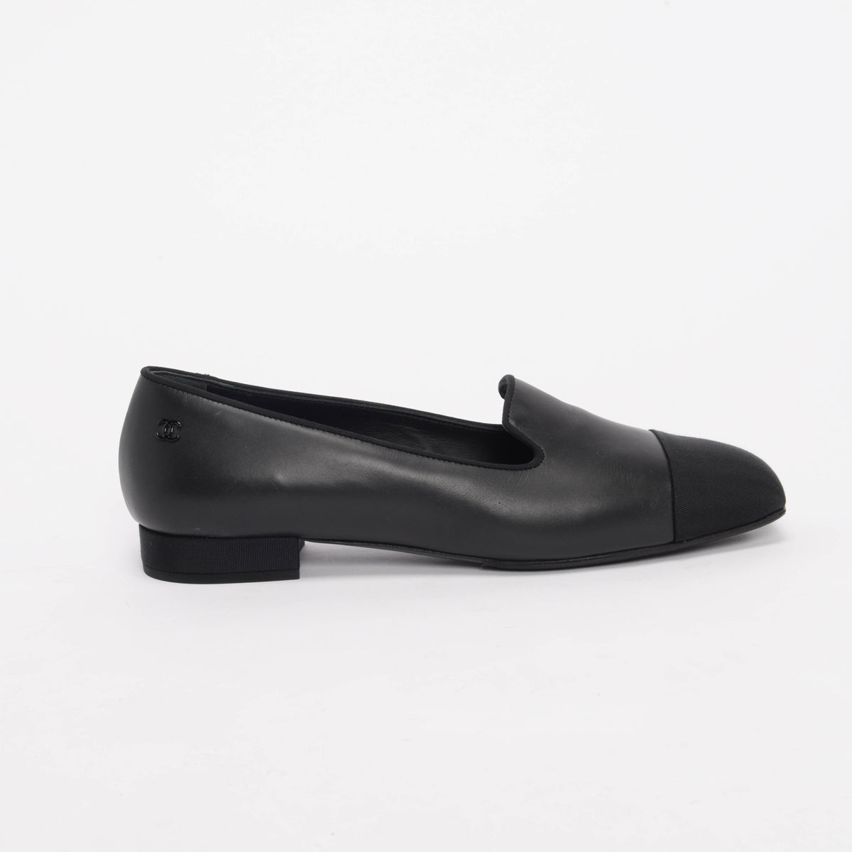 Chanel Black Calfskin Cap Toe Loafers 38