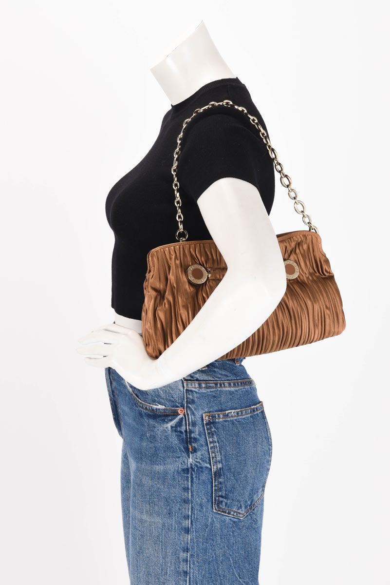 Bulgari Bronze Satin Plisse Clutch