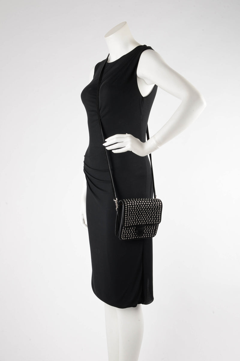 Alaia Black Suede Silver Eyelet Cross Body Bag