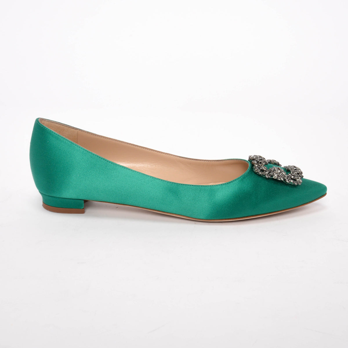 Manolo Blahnik Emerald Satin Hangisi Flats 41