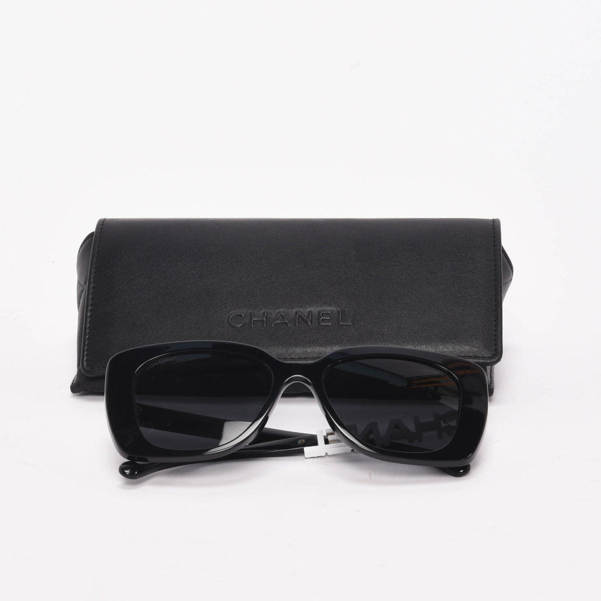 Chanel Black Acetate & Strass Square Logo Sunglasses