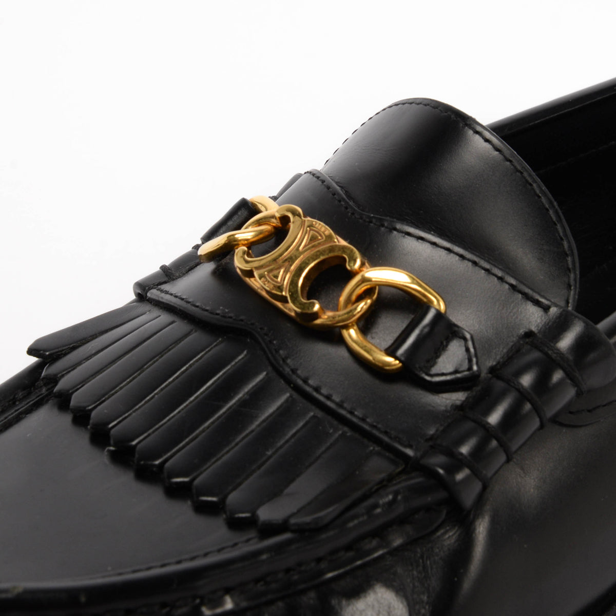 Celine Black Polished Bullskin Margaret Loafers 38.5
