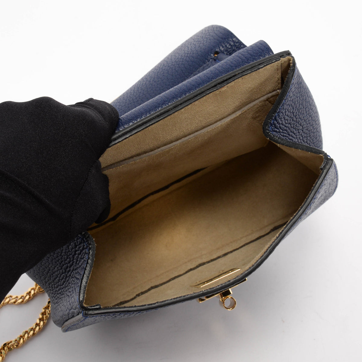 Chloe Royal Blue Grained Calfskin Small Drew Bag