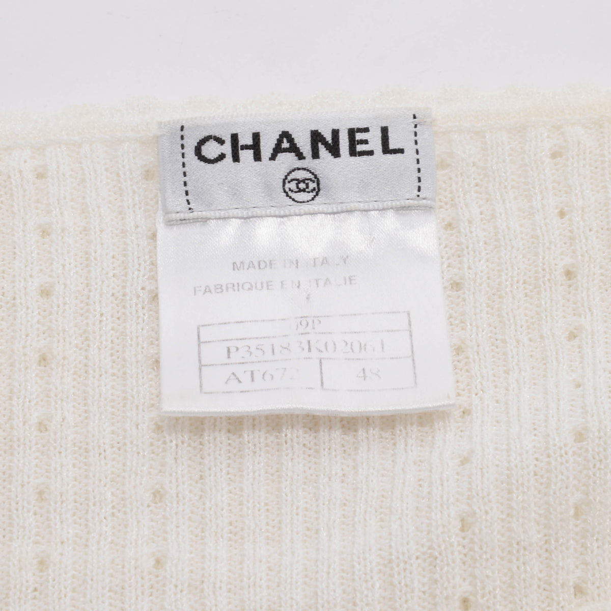 Chanel Ivory Cotton Pointelle CC Top FR 48