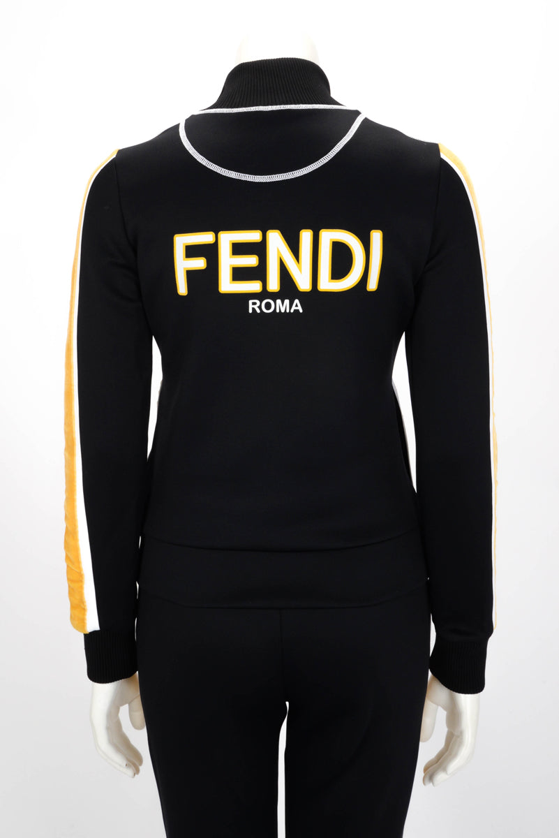 Fendi Black & Yellow Jersey & Velvet Logo Track Jacket IT 38