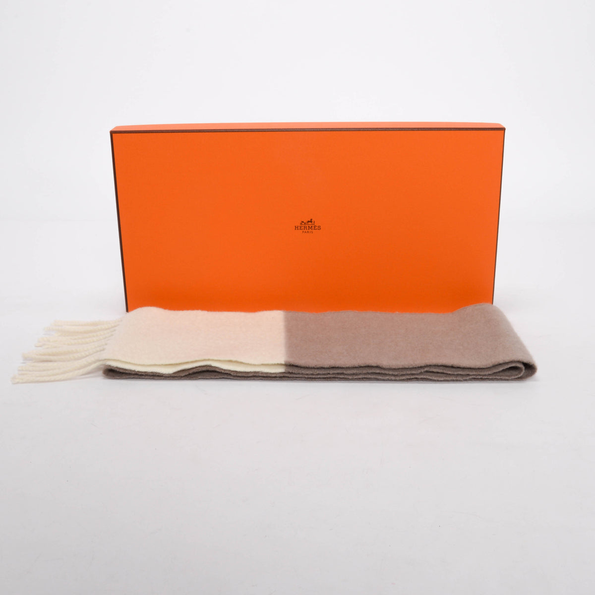 Hermes Taupe & Ivory Cashmere Allumette Scarf