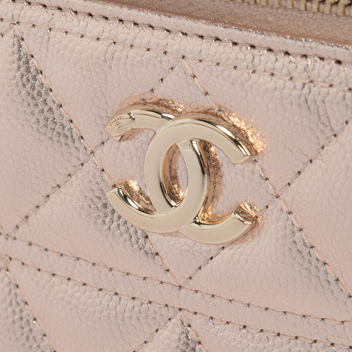 Chanel Rose Gold Quilted Caviar Top Handle Slim Vanity Case