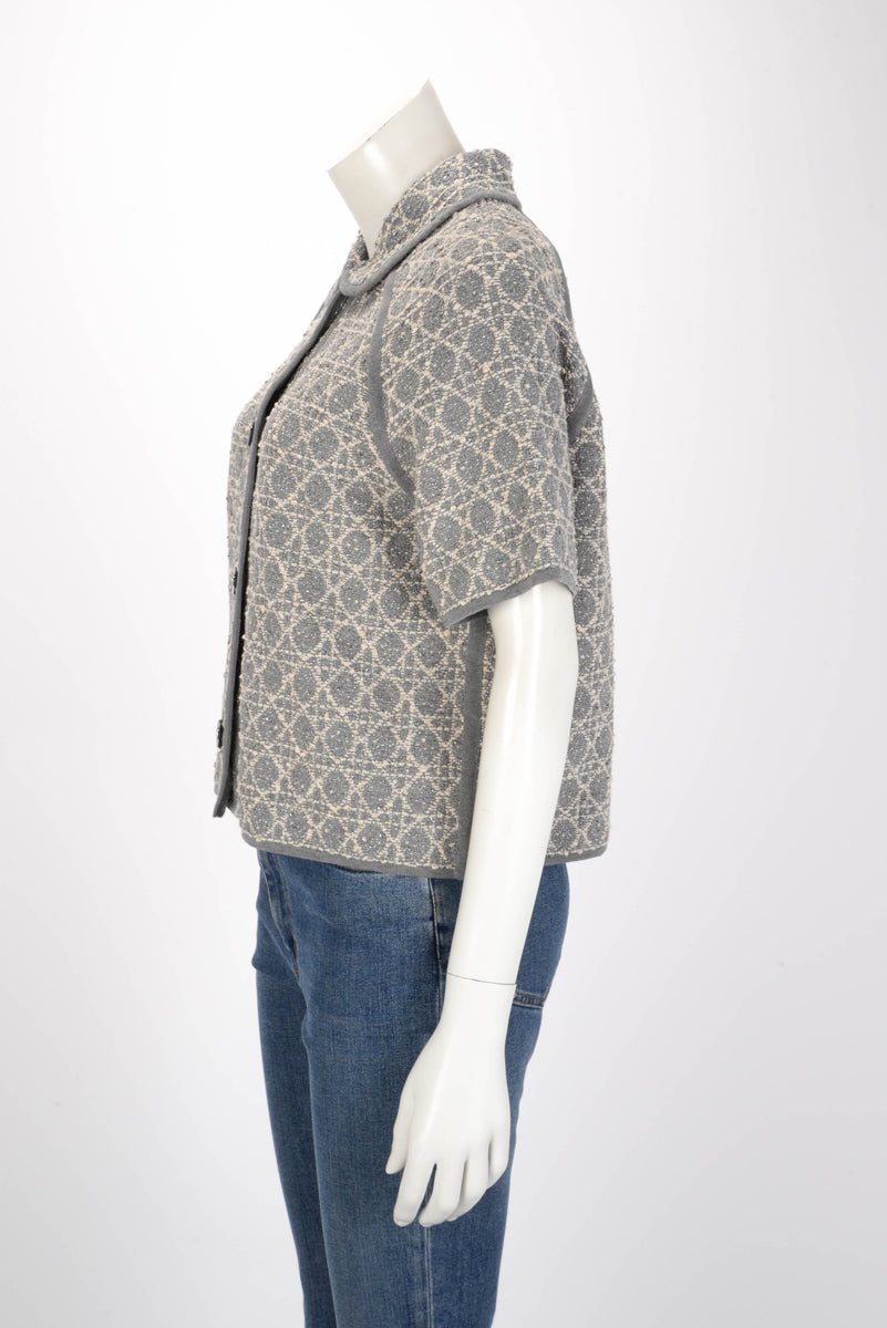 Dior Grey Tweed Knit Macrocannage Short-Sleeved Jacket FR 42