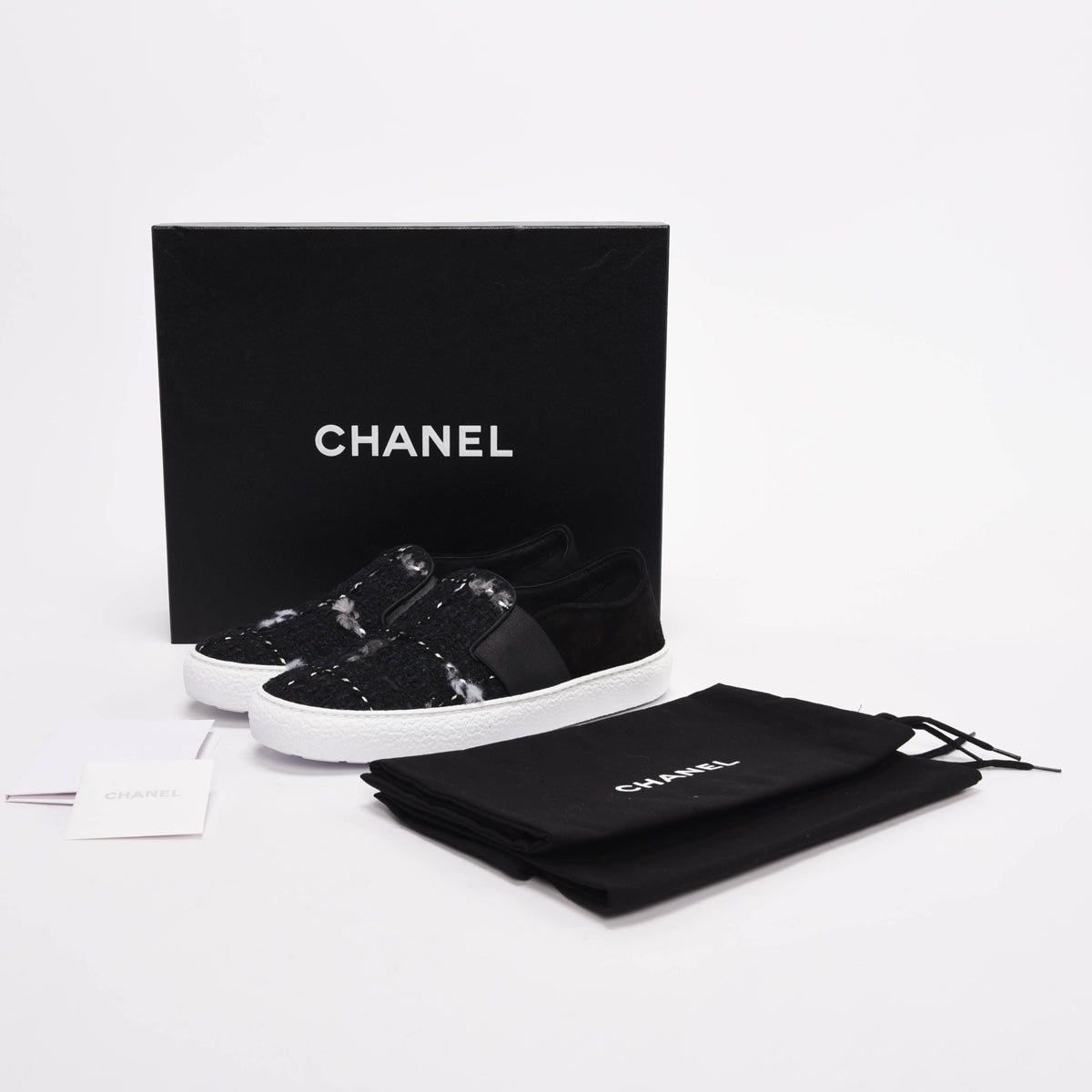 Chanel Black Tweed Slip-On Sneakers 37.5