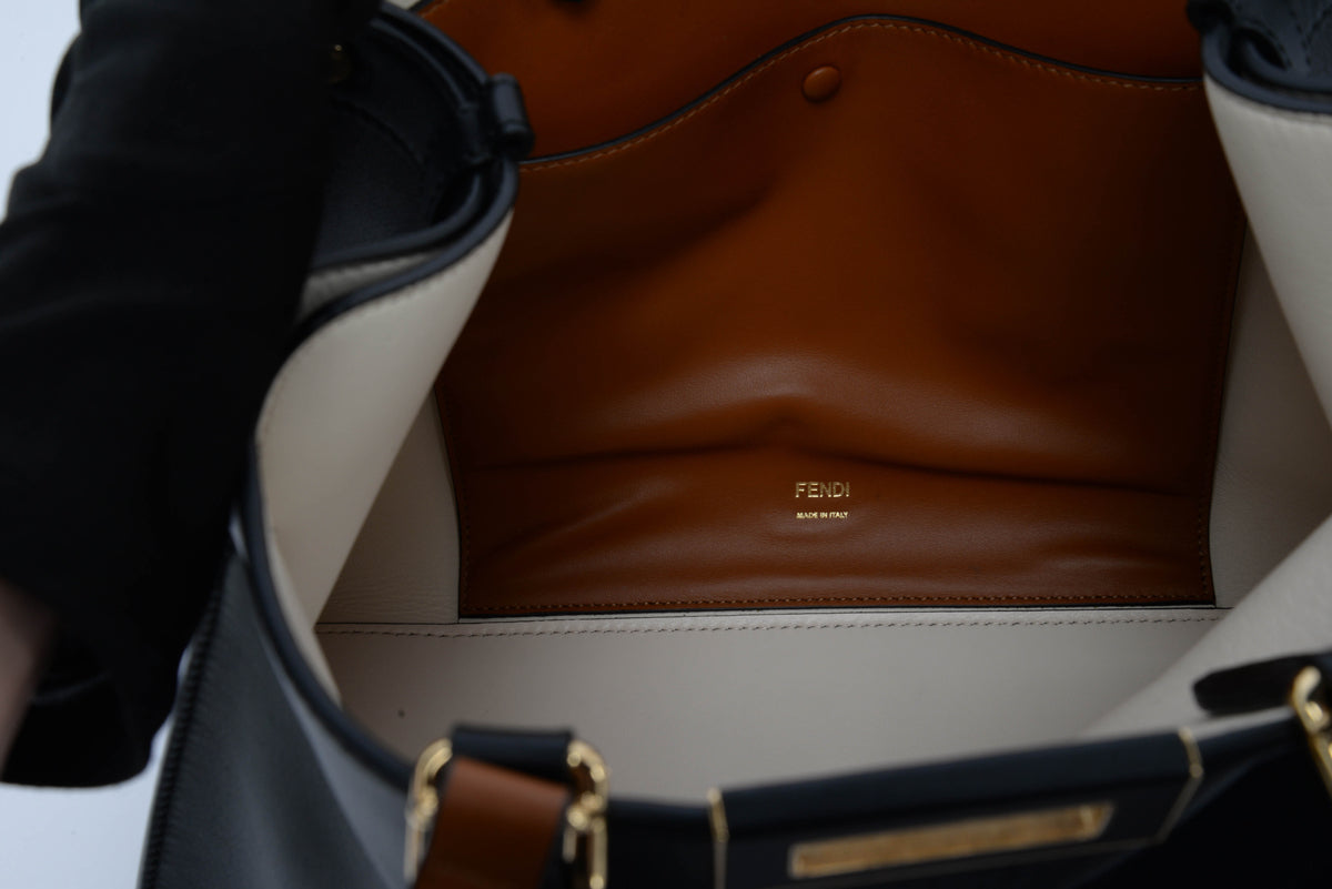 Fendi Black & Brandy Vitello Small Peekaboo X-Tote