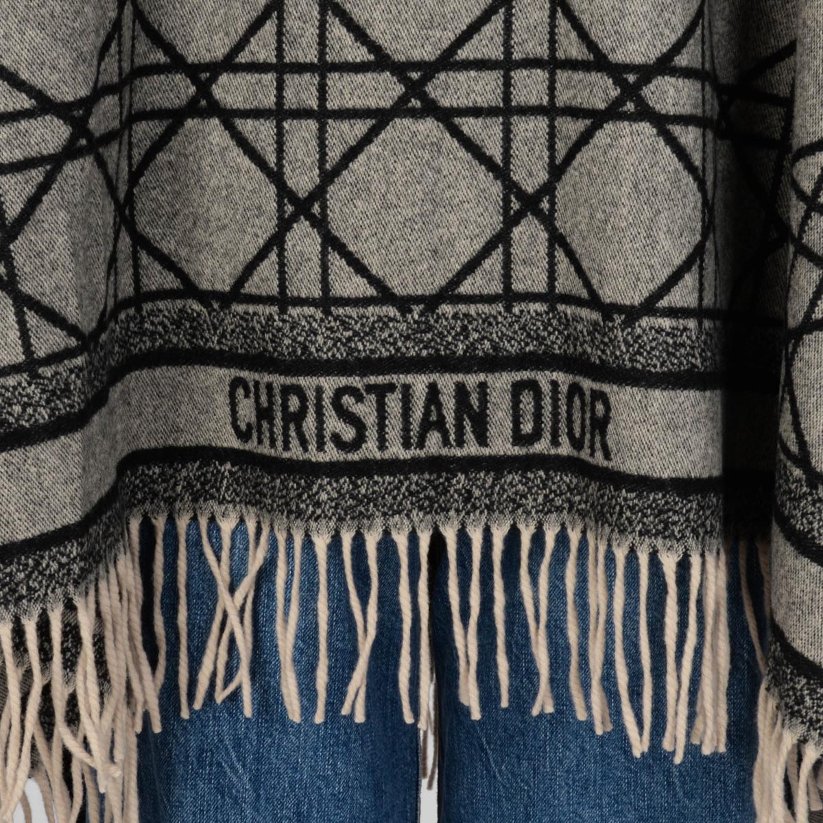 Dior Grey & Black Cashmere Cannage Poncho Shawl