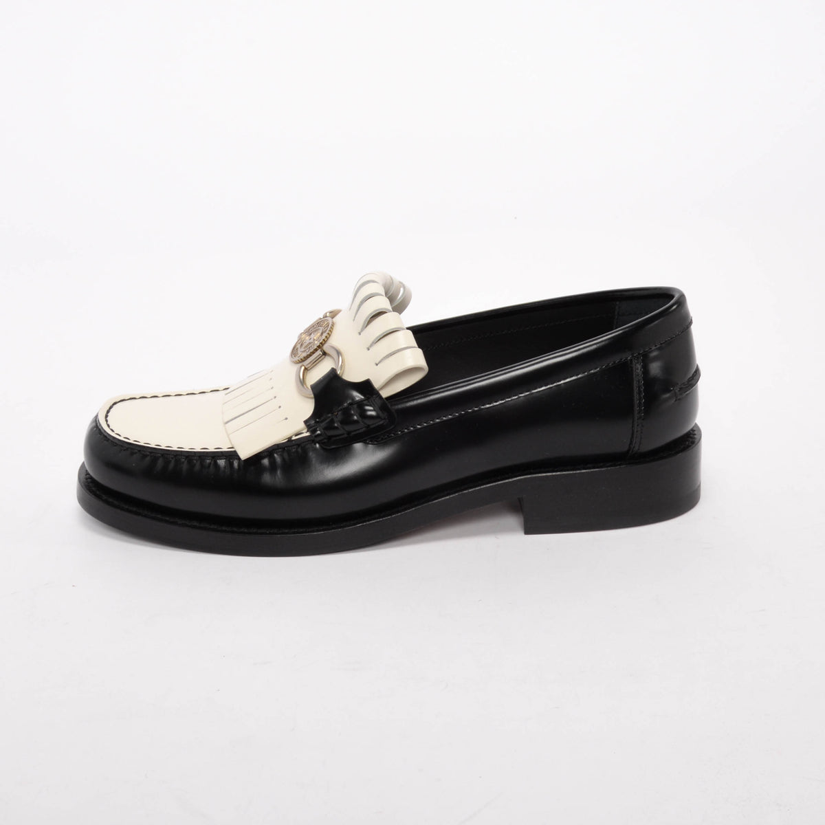 Dior Black & White Leather Dior Emblem Loafers 38