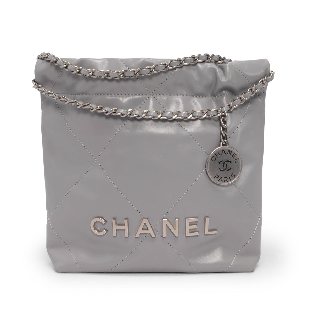 Chanel Light Grey Shiny Calfskin Mini 22 Bag