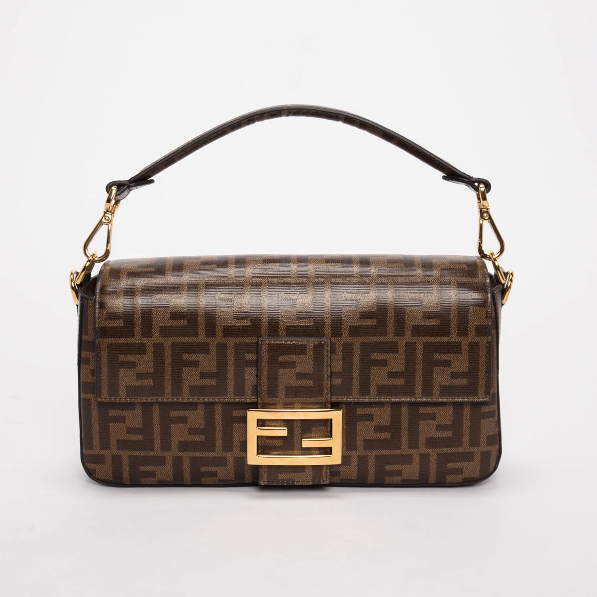 Fendi Tobacco & White Zucca Canvas Cage Baguette Bag