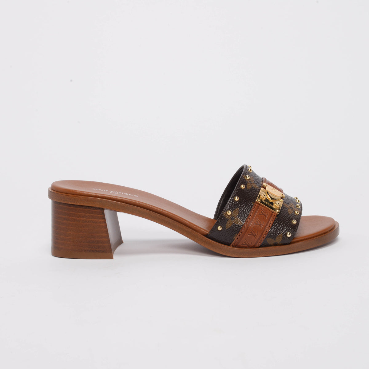 Louis Vuitton Tan Monogram Lockit Mules 37.5