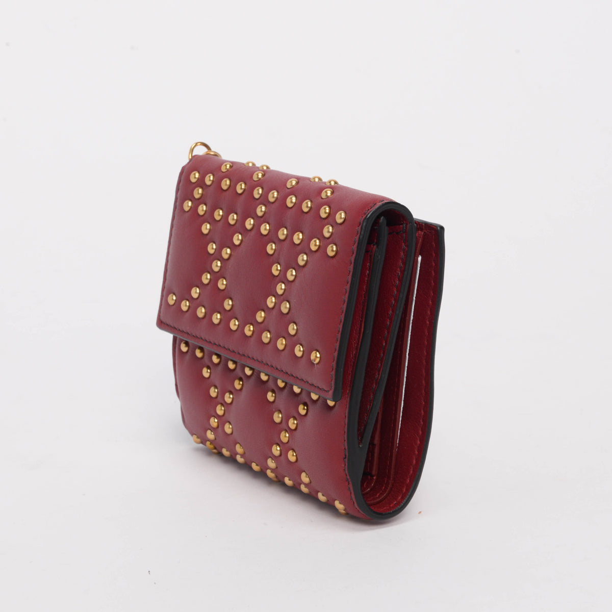 Dior Burgundy Cannage Calfskin Studded Lady Dior Coin Purse