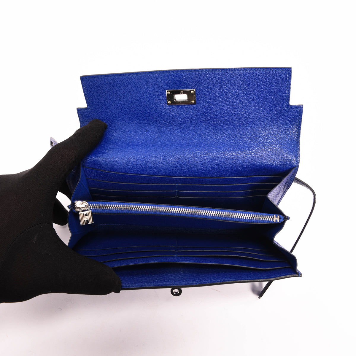 Hermes Blue Electric Chevre Mysore Kelly Wallet