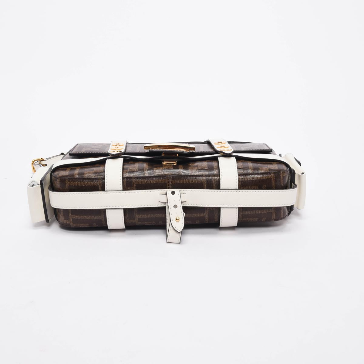 Fendi Tobacco & White Zucca Canvas Cage Baguette Bag