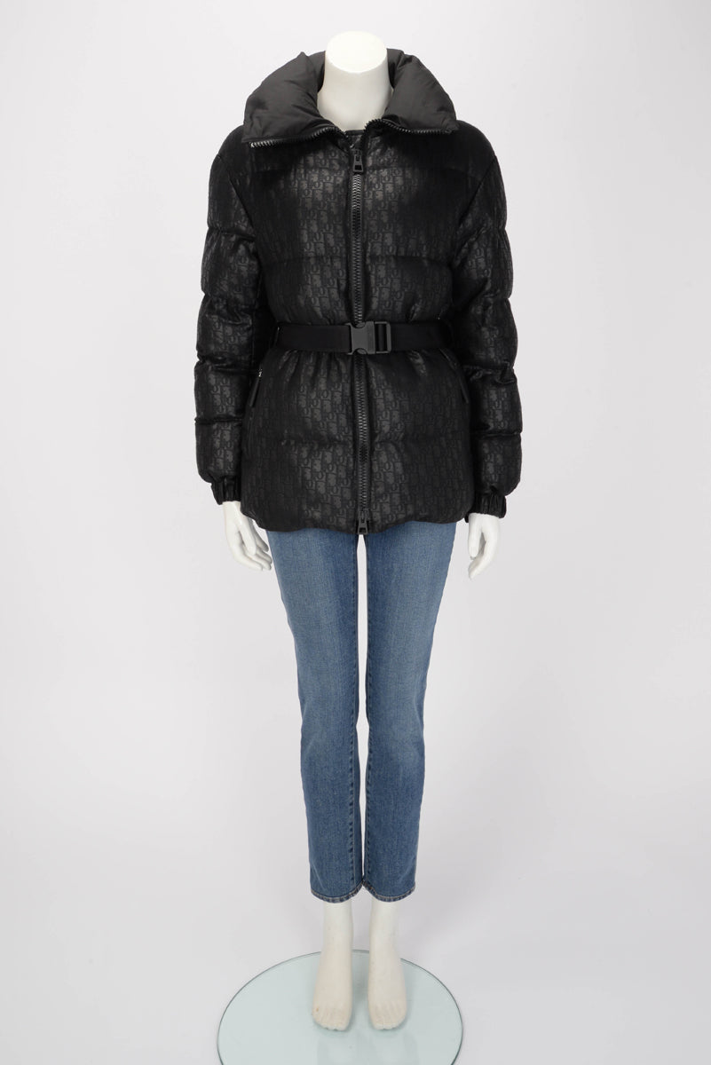 Dior Black Oblique Jacquard DiorAlps Belted Puffer Jacket FR 34