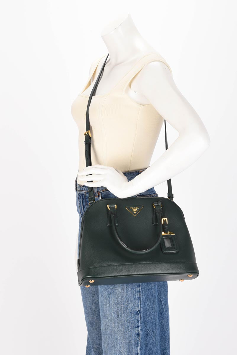 Prada Emerald Saffiano Lux Medium Promenade Bag