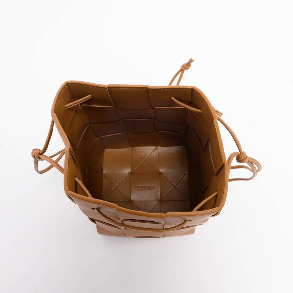 Bottega Veneta Camel Intreccio Small Cassette Bucket Bag