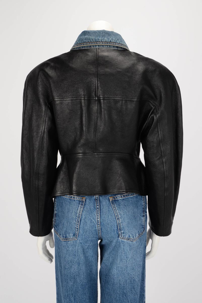 Alexander McQueen Leather & Denim Hybrid Cocoon Jacket IT 46