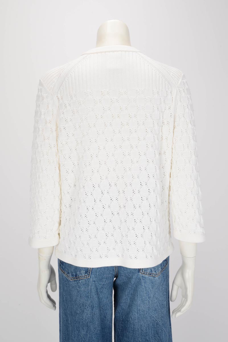 Chanel White Crochet Knit Four Pocket Cardigan FR 48
