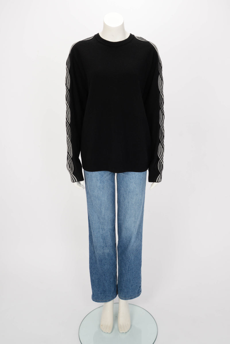 Hermes Black & Grey Wool Braid Detail Sweater L