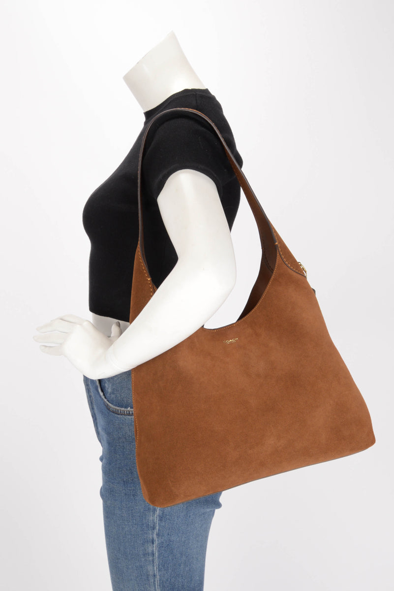 Coach Warm Brown Suede Brooklyn 34 Shoulder Bag