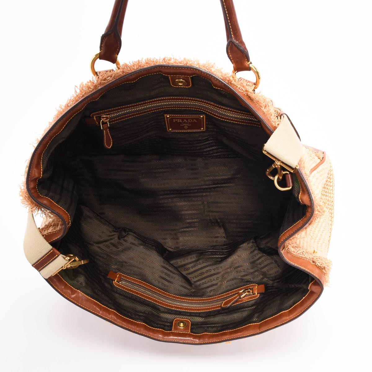 Prada Brown Raffia & Leather Large Tote