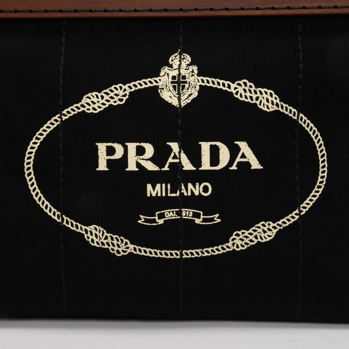 Prada Black Canvas Wood Handle Canapa Tote
