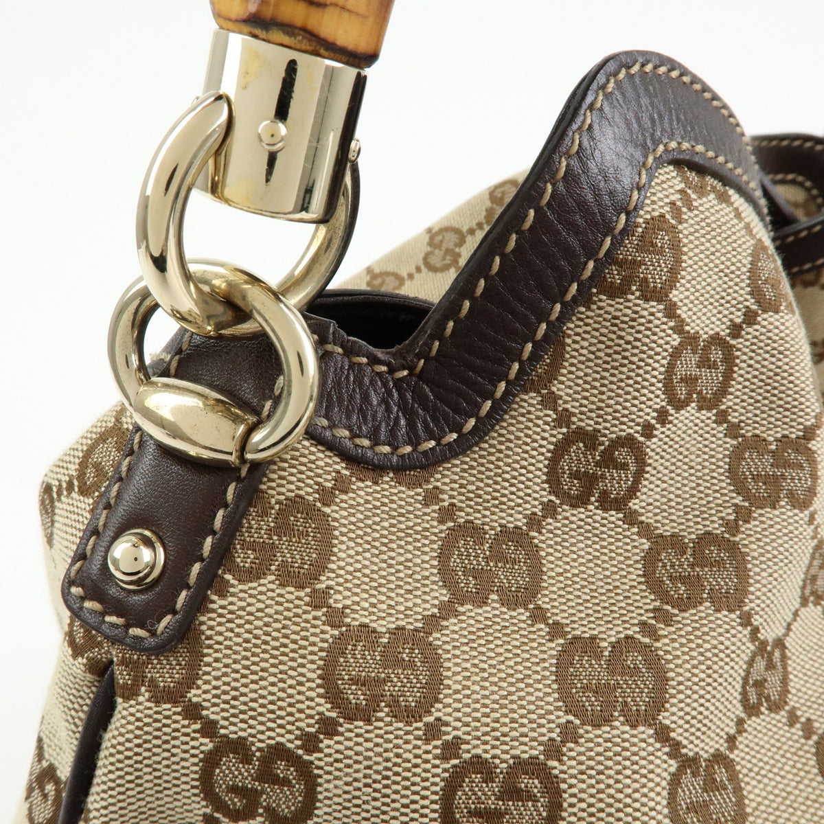 Gucci Beige GG Canvas Bamboo Peggy Hobo Bag
