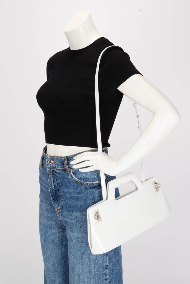 Ferragamo Optic White Hi-Shine Wanda East West Bag