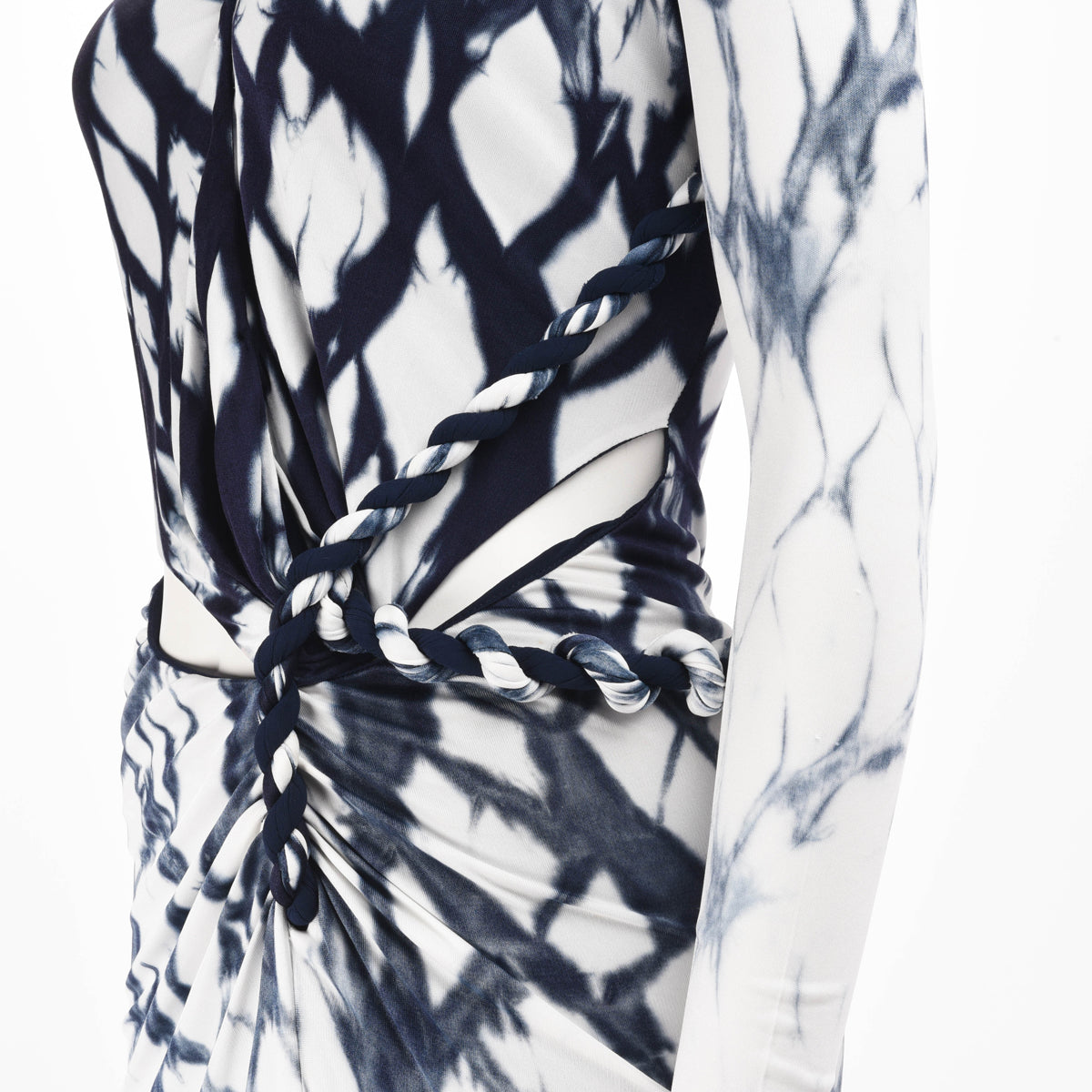 Dion Lee Blue & White Shibori Longsleeve Rope Dress AU 6
