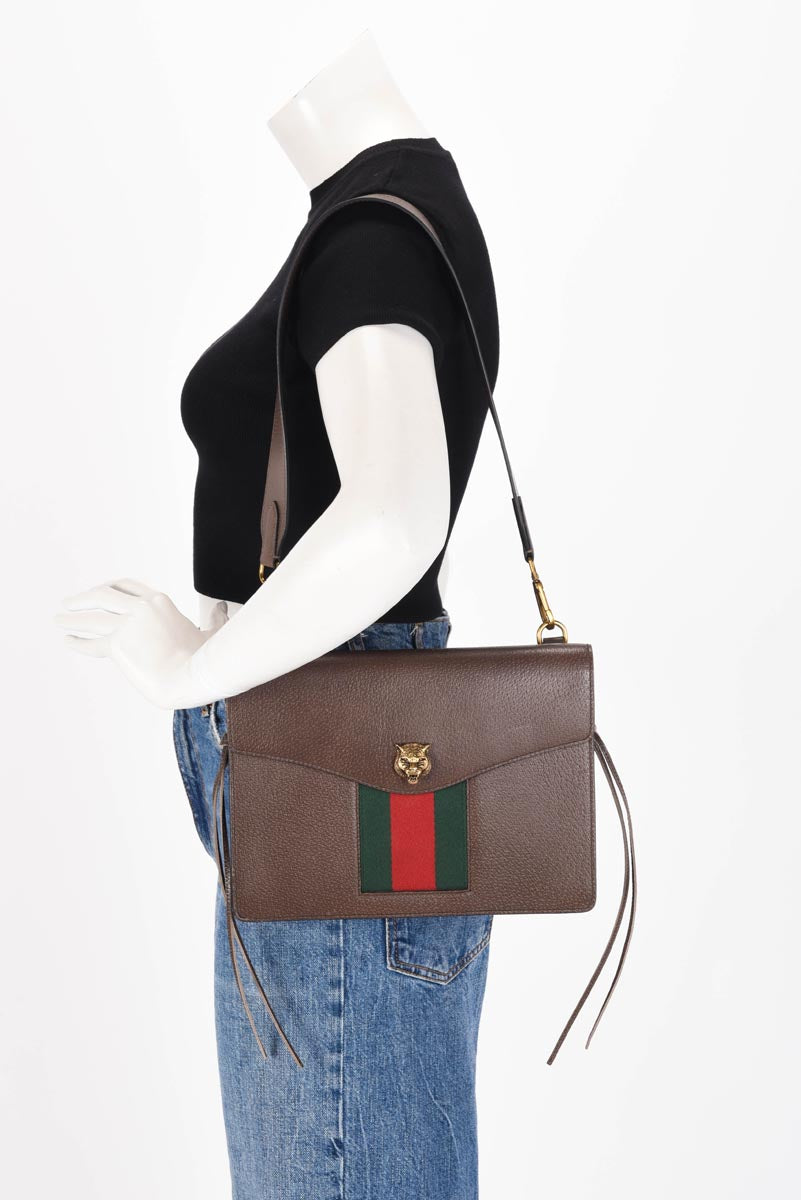 Gucci Brown Grained Calfskin Animalier Chain Bag