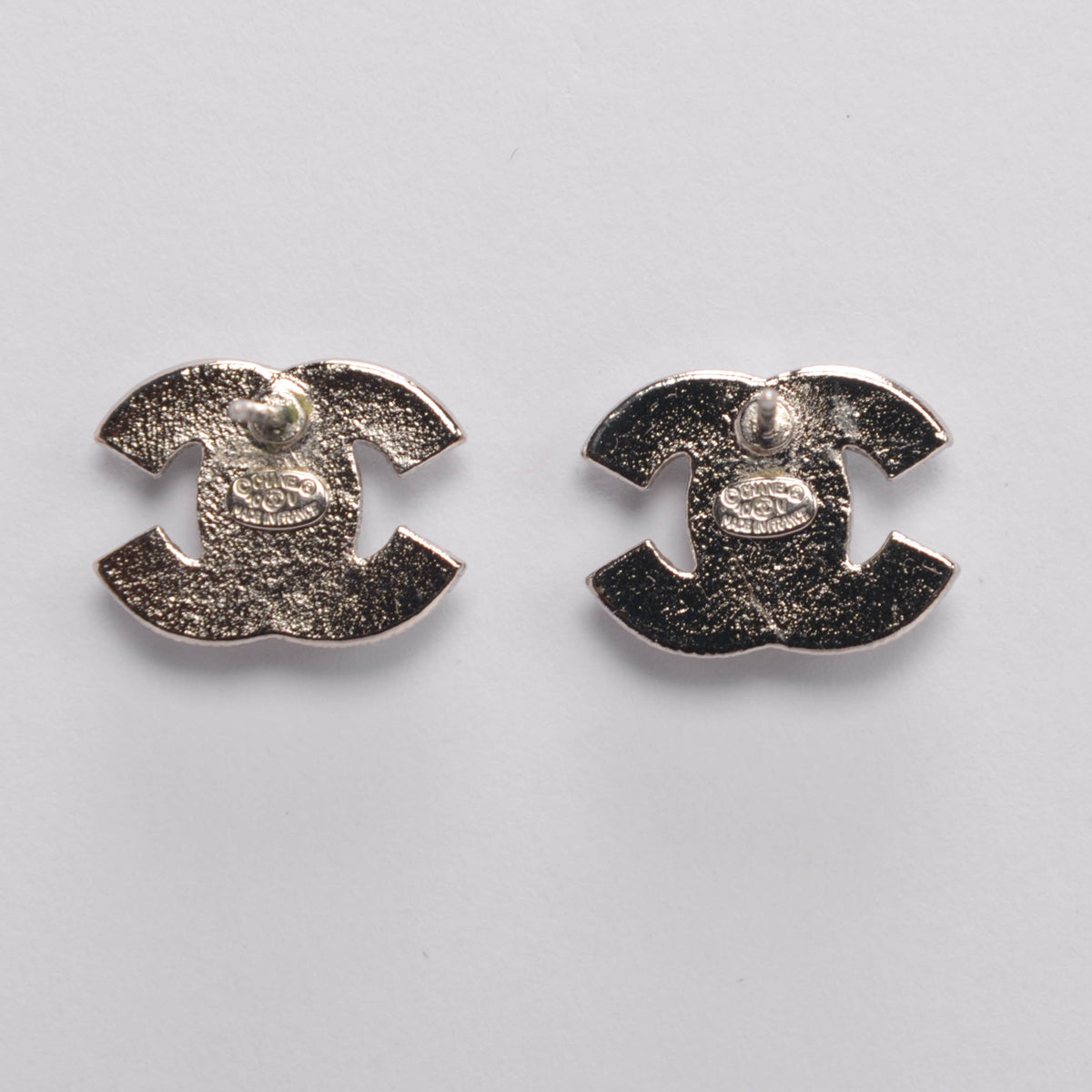 Chanel Silver Crystal CC Stud Earrings