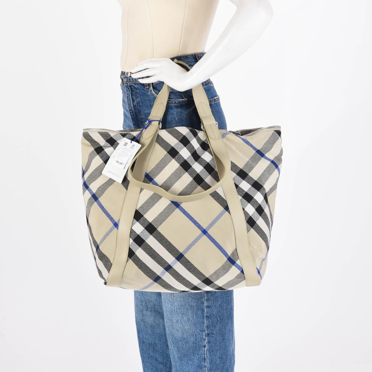 Burberry Beige Jacquard Check Large Festival Tote