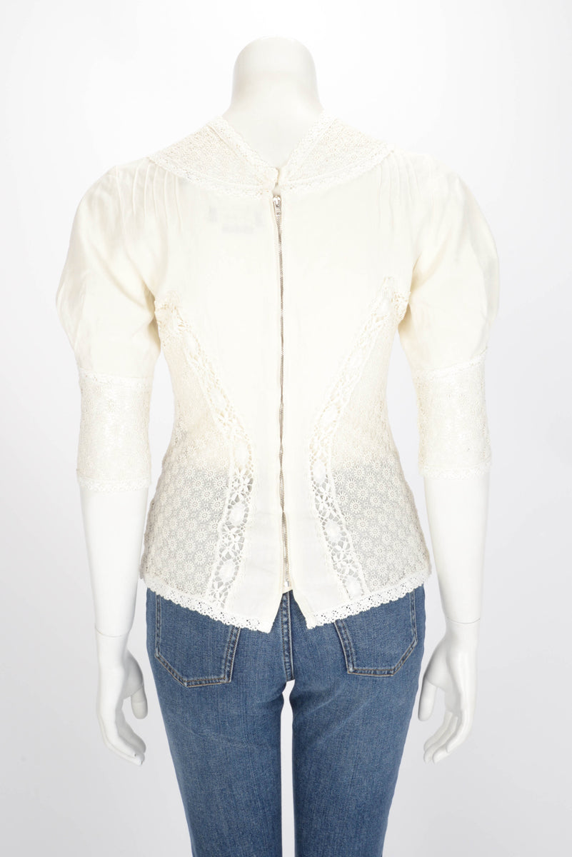 Isabel Marant Ivory Linen Floral Lace Detail Blouse FR 36