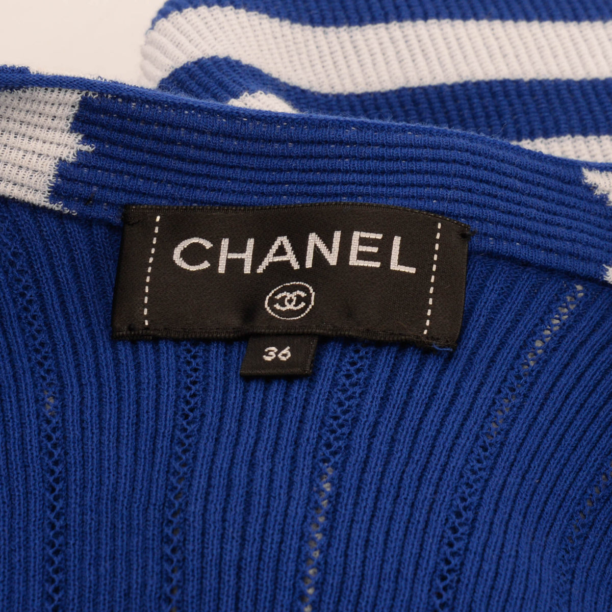 Chanel Blue & White Knit Pleated Zip Dress FR 36