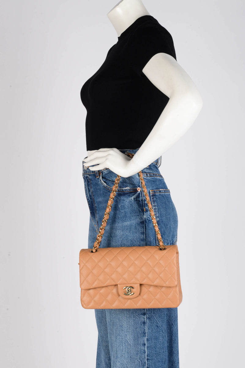 Chanel Dark Beige Caviar Medium Classic Flap Bag LGHW