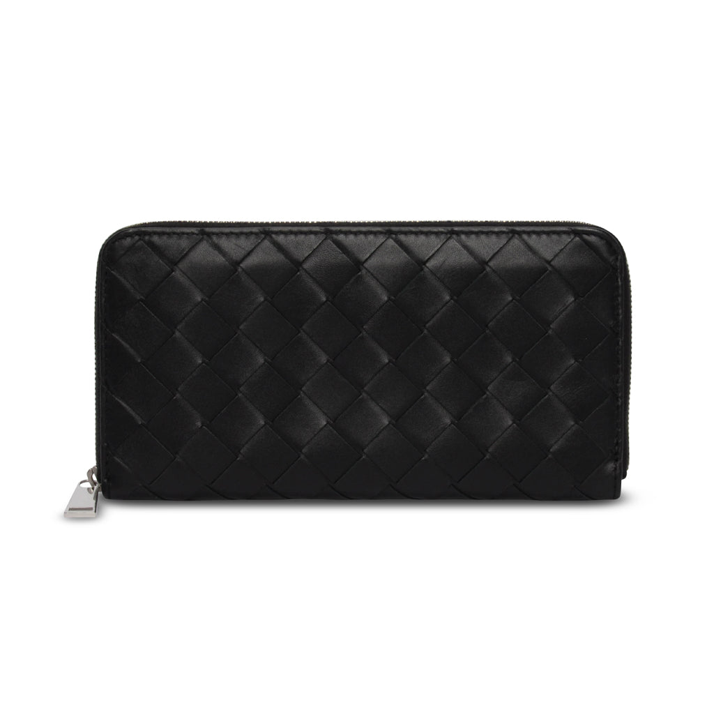 Bottega Veneta Black Intrecciato Zip Around Wallet